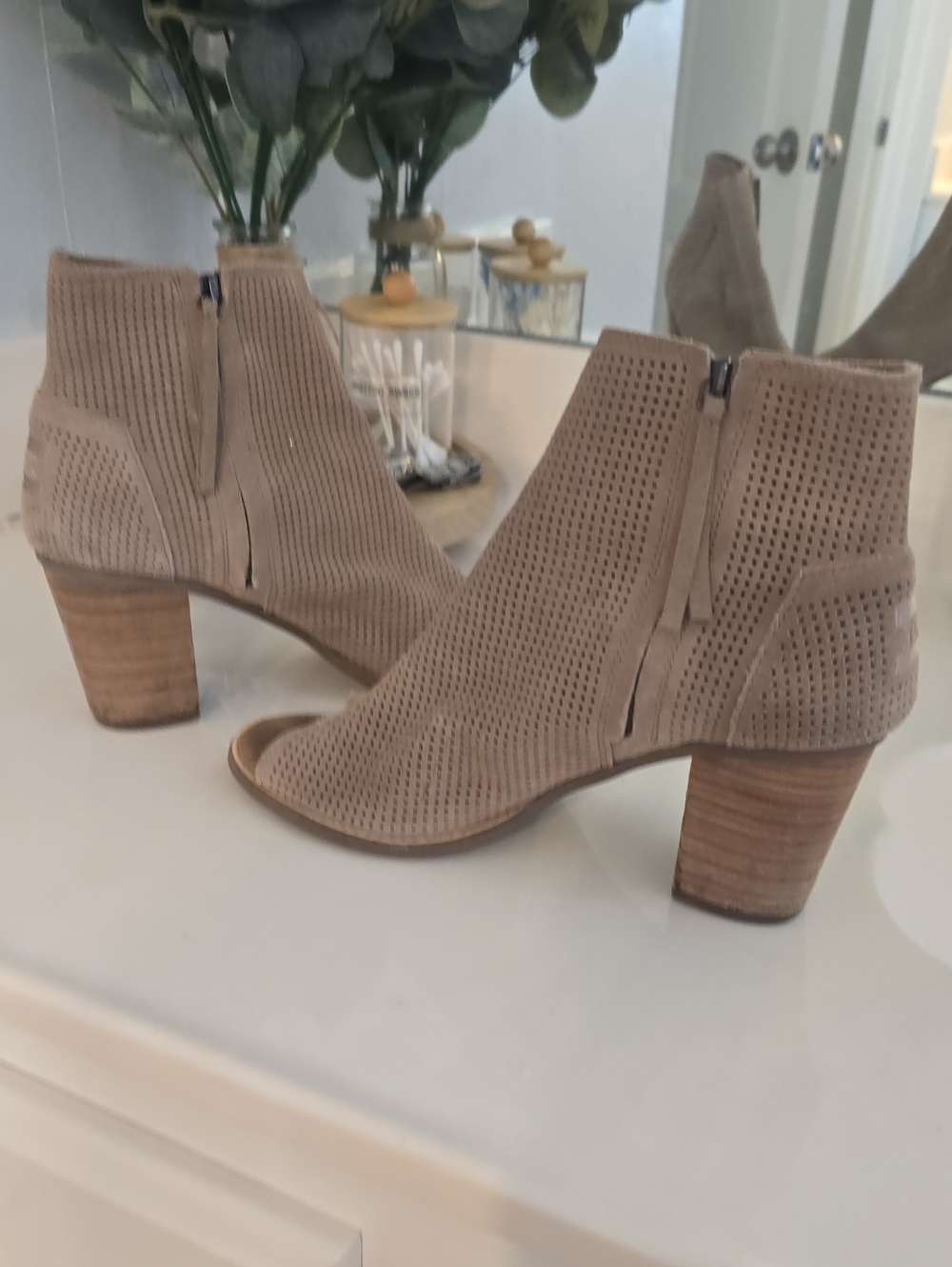 Toms Taupe Perforated Suede Ankle Booties